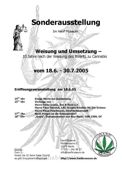 Plakat der Sonderausstellung 10 Jahre BVferG Urteil Recht auf Rausch - Weisung und Umsetzung